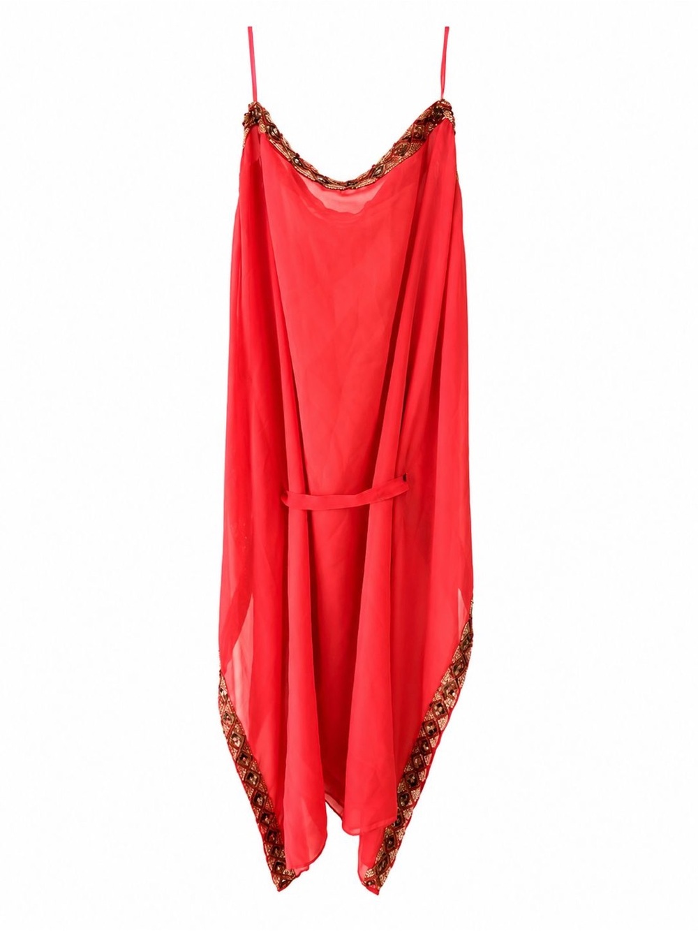 Maje Red Slip Midi Dress with Embellished Hem